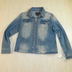 Live A Little Denim Jean Jacket Rhinestone Bling Size M NWT